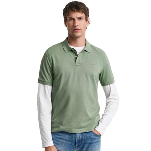 Image of GANT Men's Reg Shield SS Pique Polo Shirt, Kalamata Green, M