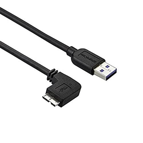 Image of StarTech.com 1m 3 ft Slim Micro USB 3.0 Cable M/M - Left-Angle Micro-USB - USB 3.0 A to Micro B - Angled Micro USB - USB 3.1 Gen 1 (5Gbps) (USB3AU1MLS), Black