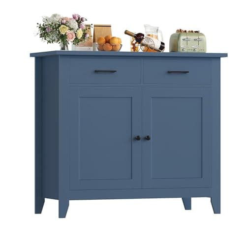 Image of HOCSOK 91cm Sideboard with 2 Drawers & 2 Doors, Modern Kitchen Storage Cabinet, Hallway Cupboard for Dining Room & Living Room, Easy Assembly, Sturdy MDF, Coastal Blue