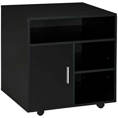 Image of HOMCOM Multi-Storage Printer Stand Unit Office Desk Side Mobile Storage w/Wheels Modern Style 60L x 50W x 65.5H cm - Black