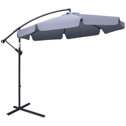 Image of Outsunny 2.7m Garden Banana Parasol Cantilever Umbrella with Crank Handle and Cross Base for Outdoor, Hanging Sun Shade, Dark Grey