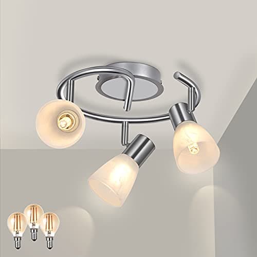 Image of Unikcst LED Ceiling Light Rotatable 3 Way Spotlights Brushed Chrome Spot Lights Fitting E14 240V for Kitchen Living Room, Incl. 3X 4W Bulbs Warm White