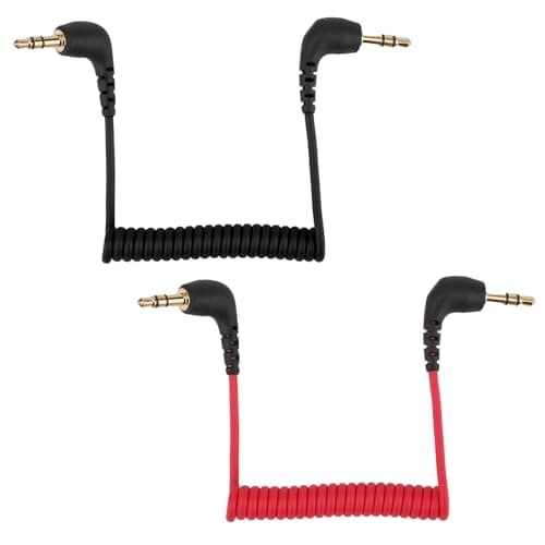 Image of BTFO 2pcs 3.5mm TRS Microphone Cable, Coiled Male to Male Audio Patch Cord Compatible with DSLR Cameras Mic 2 & Rode Microphone Wireless Pro Accessories (Red, Black)
