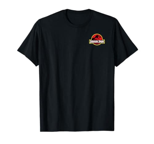 Image of Jurassic Park Classic Red And Yellow Left Chest T-Rex Logo T-Shirt