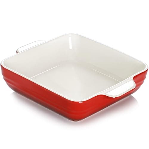 Image of NUTRIUPS 8x8 inch Square Baking Dish, 1.5L Ceramic Baking Pan with Handles, Casserole Dish for Oven, Porcelain Bakeware (Gradient Red)