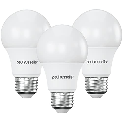 Image of paul russells LED GLS Light Edison Screw ES, 60w Equivalent, 8watt 806LM LED Bulbs, 2700K Warm White Lamp, Classic Frosted A60 Standard E27 Energy Saving Non-Dimmable Large Globe Lightbulb, 3 Pack