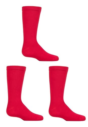 Image of SockShop Boys and Girls 3 Pair Plain Bamboo Socks with Comfort Cuff and Handlinked Toes - Red 12.5-3.5 (8-12 Years)