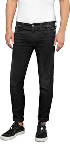 Image of Replay Men's Anbass Slim-Fit Hyperflex Jeans with Stretch, Black (Black 098), W32 x L32