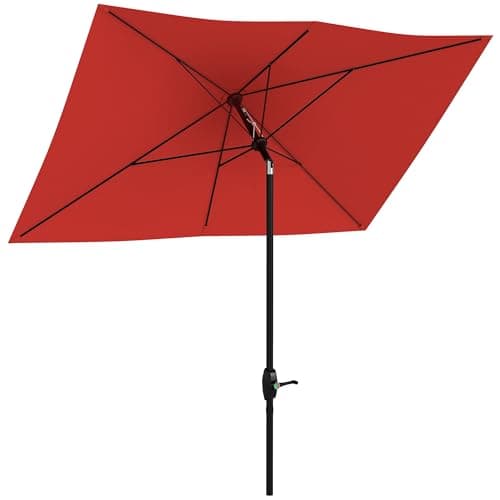 Image of Outsunny 2 x 3(m) Garden Parasol Umbrella, Rectangular Outdoor Market Umbrella Sun Shade with Crank & Push Button Tilt, 6 Ribs, Aluminium Pole, Wine Red