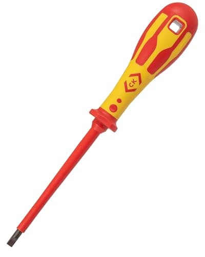 Image of C.K Dextro VDE Slotted Screwdriver 5.5mm x 100mm, Electricians Insulated Flat Head Screwdrivers, 10,000v Test, Gripping Precision Tip, Electrical Terminal Flathead Screw Driver, Hand Tools T49144-055