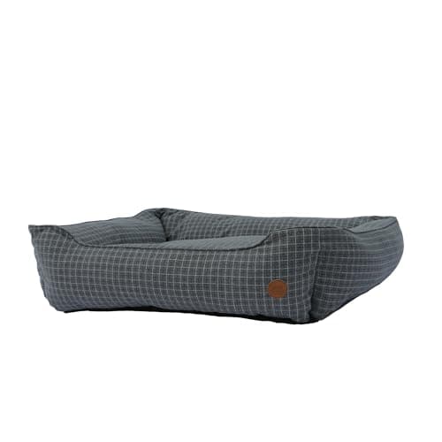 Image of Ancol Dog Bed in Blue Check - Comfortable Indoors Snuggle Pad with Overstuffed Cushion - Cosy Puppy Mat Sleeping Place - Large 78 x 90cm
