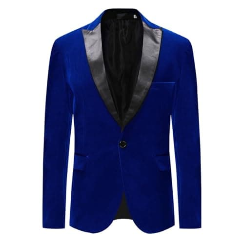 Image of Allthemen Mens Suits Blazer Slim Fit Velvet One Button Suit Tuxedo Jacket, XL, Blue