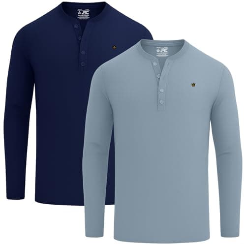 Image of JRC 2 Pack Mens Long Sleeve Henley Shirts, Lightweight Henley Tops for Gym, Running & Casual Outings (Navy, Stone Blue, XL)