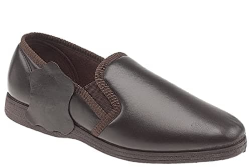 Image of Sleepers Mens Hadley Slip On Gusset Genuine Leather Slippers with Rubber Sole Dark Brown 7 UK