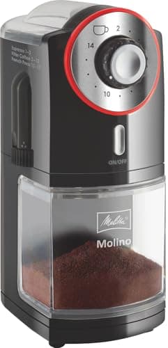 Image of Melitta Molino Coffee Grinder, 1019-01, Electric Coffee Grinder, Flat Grinding Disc, Black/Red