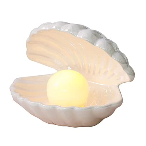 Image of Lam-lord Shell Lamp, Shell Pearl Light Ceramic Clamshell Night Light LED Accent Lamp Portable Battery Operated Mood Night Lamp Desktop Ornament Home Decor for Women Girls Bedroom Living Room(White)