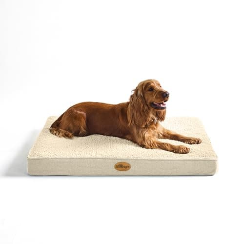 Image of Silentnight Crate Dog Bed - Orthopaedic Firm Support Pet Mattress with Non-Slip Base - Comfort & Support Mat Reduce Pressure on Joints, Removable and Washable Sherpa Cover, Medium 51x76cm, Natural