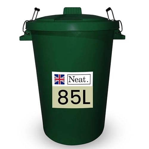 Image of Neat. Extra Large Plastic Dustbin with Clip Locking Lid - Heavy Duty Garden Bin for Rubbish, Recycling, Animal Feed, and Storage, 85 Litre, Green, Pack of 1