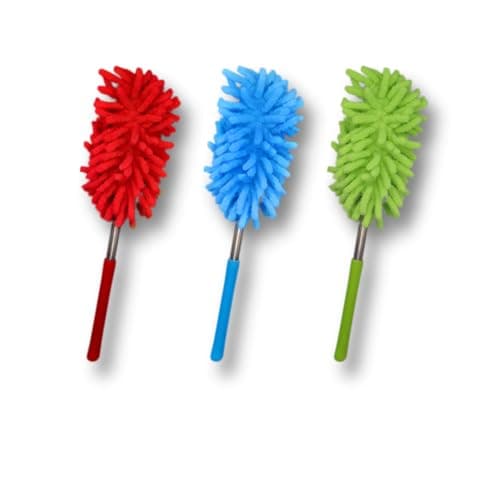 Image of ARCUS 3 Pack Microfibre Extendable Duster, Washable Extendable Feather Duster For Cleaning, Flexible Duster For Home, Office, Bathroom, Garage, Window, Cupboard - Blue, Red, Green
