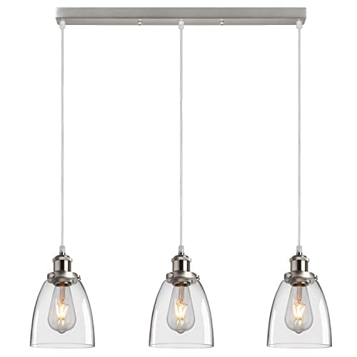 Image of FORCOSO 3-Light Glass Pendant Lights, Modern Ceiling Pendant Light Fixtures with Glass Lampshade, Adjustable Height Industrial Hanging Lamp for Loft Kitchen Island Dining Room (Brushed)