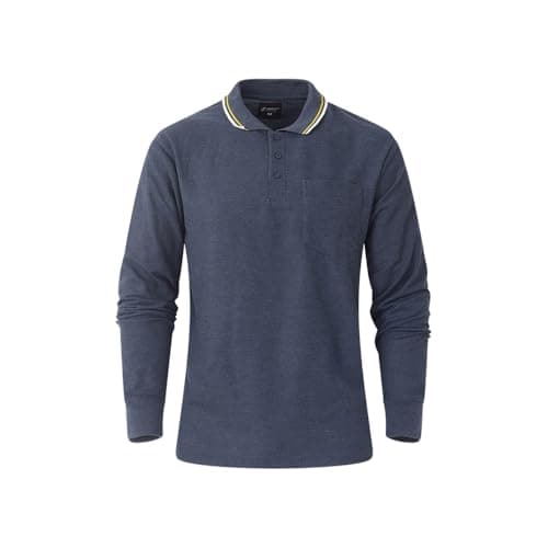 Image of Men's Long Sleeve Polo Shirt, Classic Cotton & Polyster, Formal and Casual Top with Multiple Colours, Tipped Collar with Pocket, M-3XL 2400/03 (UK, Alpha, M, Regular, Regular, Denim)