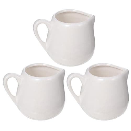 Image of ELEOUTI Ceramic Sauce Jugs Mini White Pitchers with Comfort-Grip Handle and Drip-Free Spout 3pcs Mini White Pitchers for Kitchen Serving and Dining Use