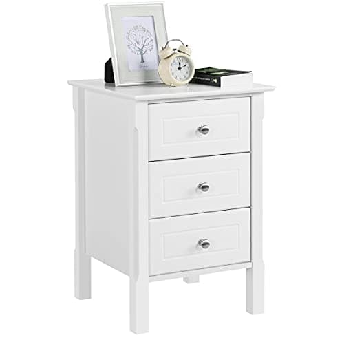 Image of Yaheetech Bedside Table, Wooden Nightstand with 3 Storage Drawers, Sturdy Modern Cabinet for Bedroom Living Room Hallway, 40x40x60cm, White