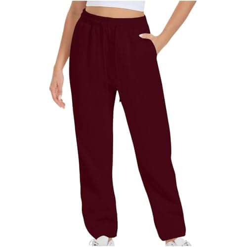 Image of Nuoke joggers women,Joggers for Women UK Lounge Workout Gym Sports Trousers Straight Leg Sweatpants with Pockets Tracksuits Bottoms Elasticated Waist Casual Running Track Pants Loose Loungewear Wine