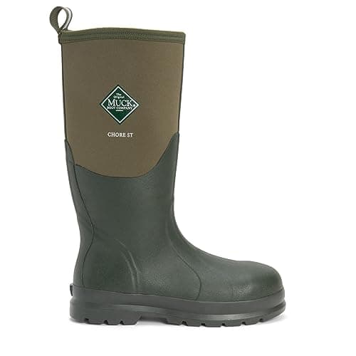 Image of Muck Boots Unisex Chore Classic Hi Steel Cap Safety Waterproof Wellington, Moss, 8