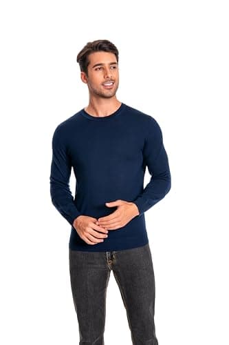Image of WOSICA Men's 100% Extrafine Merino Wool Long Sleeve Crew Neck Jumper (Navy XL)