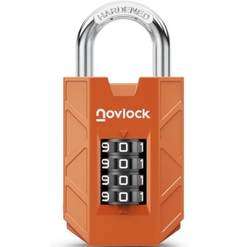 Image of NOVLOCK Combination Padlock – Sturdy & Secure 4-Digit Lock with Code for Gym, School & Work Lockers, Cabinets, Toolboxes, Sheds & Fences – 1-Pack, Orange