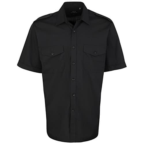 Image of Premier Mens Short Sleeve Pilot Plain Work Shirt (18.5) (Black)