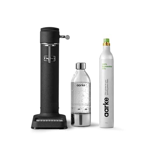 Image of Aarke Carbonator 3, Sparkling Water Maker in Stainless Steel, Matte Black Finish + 60 Litre Cylinder with Renewable CO2