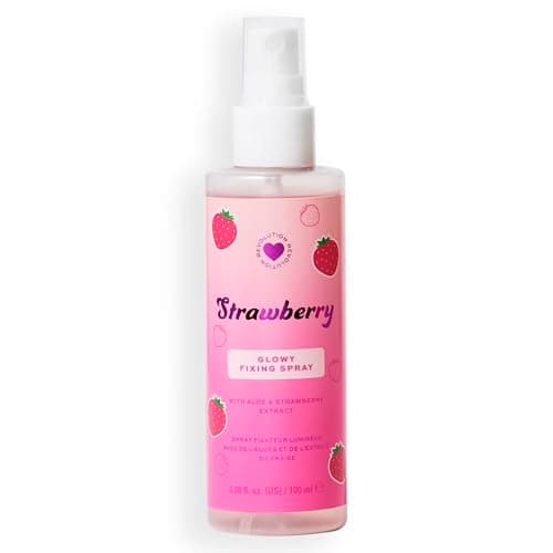 Image of I Heart Revolution Strawberry Glow Fixing Spray, Illuminating, Shimmer Formula, Vegan & Cruelty-Free, 100ml