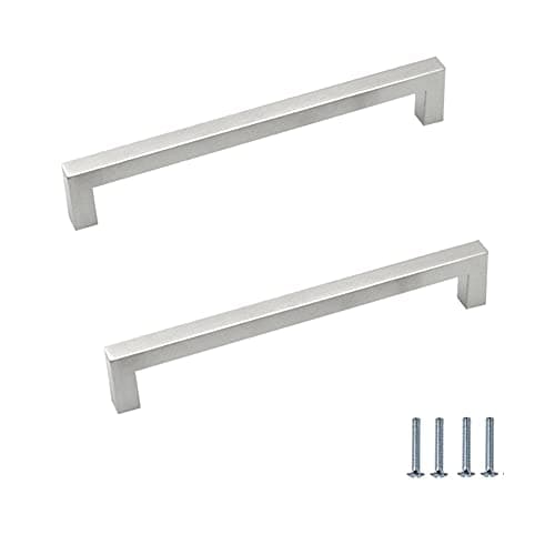 Image of ANSIEDIO 2 Piece Stainless Steel Kitchen Cabinet Door Handles Cupboard Drawer Bedroom Furniture Handle Pull Distance 192 mm Silver with Screws