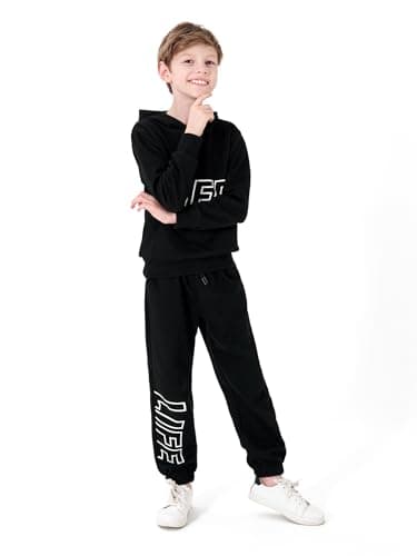 Image of NATUST Kids Tracksuit Hoodie with Jogger Sweatpants Sports Activewear Set Girls Boys Black 13 Years (manufacturers's size: 160)