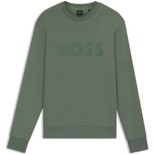Image of BOSS Men's Salbo Stretch Cotton Sandwich Logo Sweatshirt, Open Green, XXL