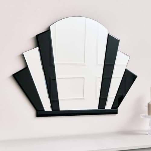 Image of Melody Maison Black Glass Art Deco Arch Fan Wall Mirror 80cm x 60cm