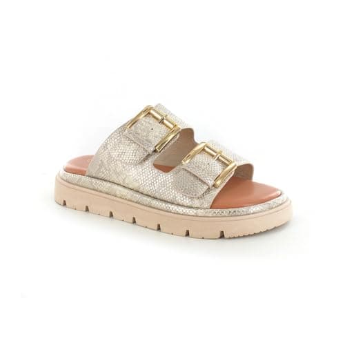 Image of ella Women's Platform Slide Sandals with Dual Buckle Straps, Comfort Memory Foam Footbed, Chunky Lug Sole (Gold Snake, UK Footwear Size System, Adult, Women, Numeric, Medium, 6)