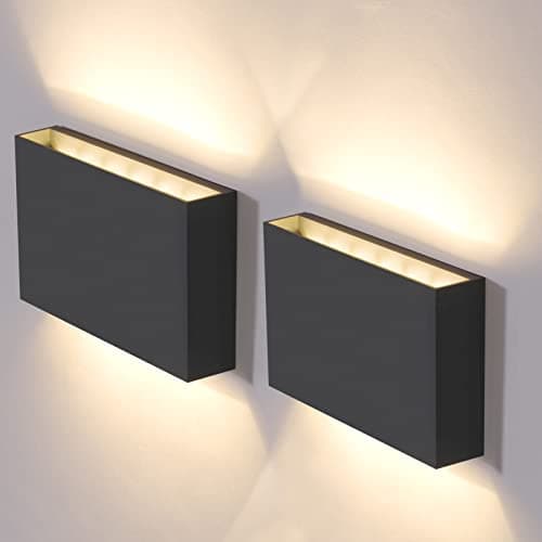 Image of DAWALIGHT 2 Pcs Outdoor Up and Down Lights Mains Powered LED Wall Lamp 12W 3000K IP65 Waterproof Modern Decorative Garden Lights for Seaside Outdoor Living Room, Dark Grey, Plastic