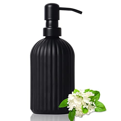 Image of Topsky Glass Soap Dispenser with Black Metal Pump, 400ml Liquid Hand Soap Dispenser, Rustproof Pump for Kitchen & Bathroom, Great for Lotions, Essential Oil, Liquid Soaps Matte Black