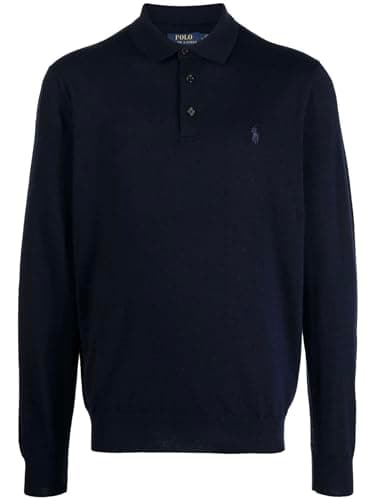 Image of Polo Ralph Lauren Men's Merino Wool Long Sleeve Polo Shirt (UK, Alpha, M, Regular, Regular, Navy)