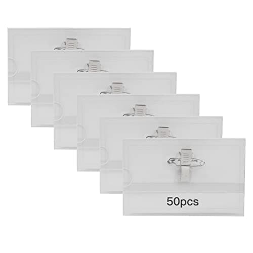 Image of TMBMLPP 50 PCS Name Badges with Crocodile Clip and Safety Pin, Clear Badges with Pins for ID Cards, School, Colleges, Offices, Corporate Events, Conferences