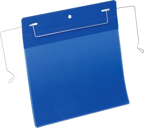 Image of Durable Document Pocket with Wire Hanger A5 - Pack of 50 Landscape Document Holders Dark Blue - Tear Resistant Ticket Holders