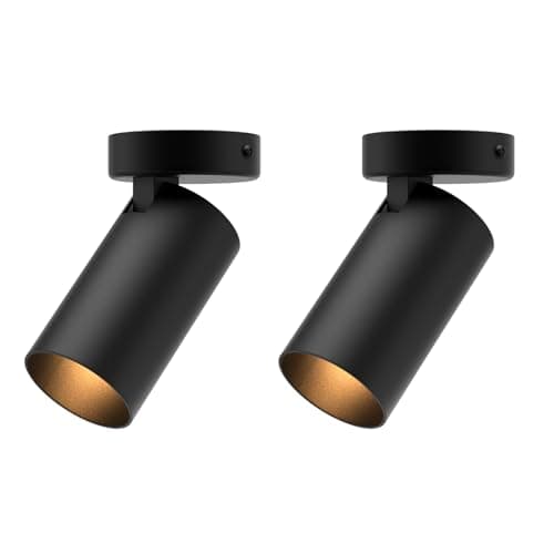 Image of Klighten 2 pcs Ceiling Spots 1 Way Rotatable, GU10 Socket, Round Ceiling Spotlight Adjustable, Metal Surface Mounted Spot Lights, 70 x 130mm, Bulb not Included, Black