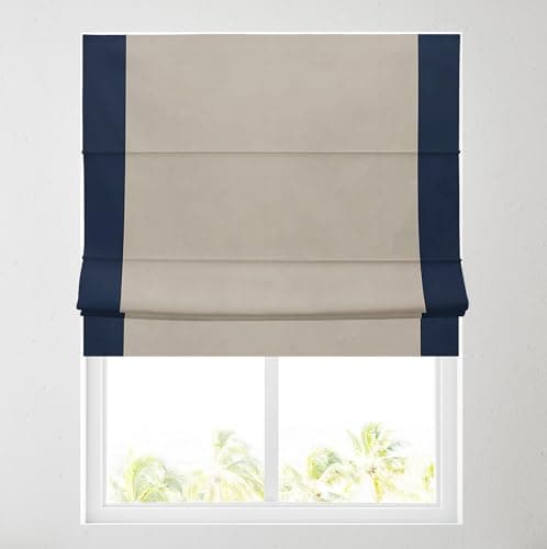 Image of Soft Textured Ara Bordered Roman Blinds - Durable Fittings Easy Fit (Natural/Navy 152cm)
