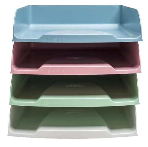 Image of Exacompta - Ref 111303SETD - Set of 4 COMBO STYLI Autentik letter trays - size 34.5 x 25.5 x 24.5 cm - for A4+ format - 4 assorted colours