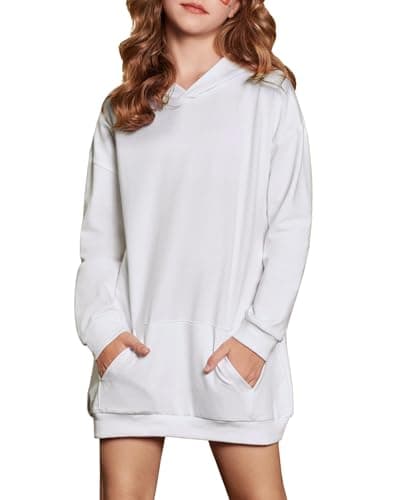 Image of Arshiner Girl's Hoodie Long Kids Casual Autumn Winter Long Sleev Top Fashion Casual Hooded Sweatshirt for Girls 7-8 Years White