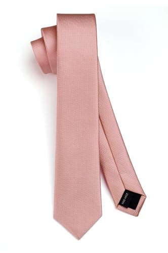 Image of HISDERN Pink Tie for Men Skinny Ties Silk Necktie Solid Slim Formal Neckties for Wedding Party Business Rose Pink(6cm)