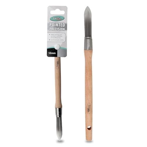 Image of Axus Decor Pointed Precision Paint Brush (Grey Color) - 12mm - For All Sash Windows, Architraves & Mouldings, Smooth Finish, Eco-friendly Bamboo Handles, Anti-Rust Stainless Steel, Synthetic Filaments